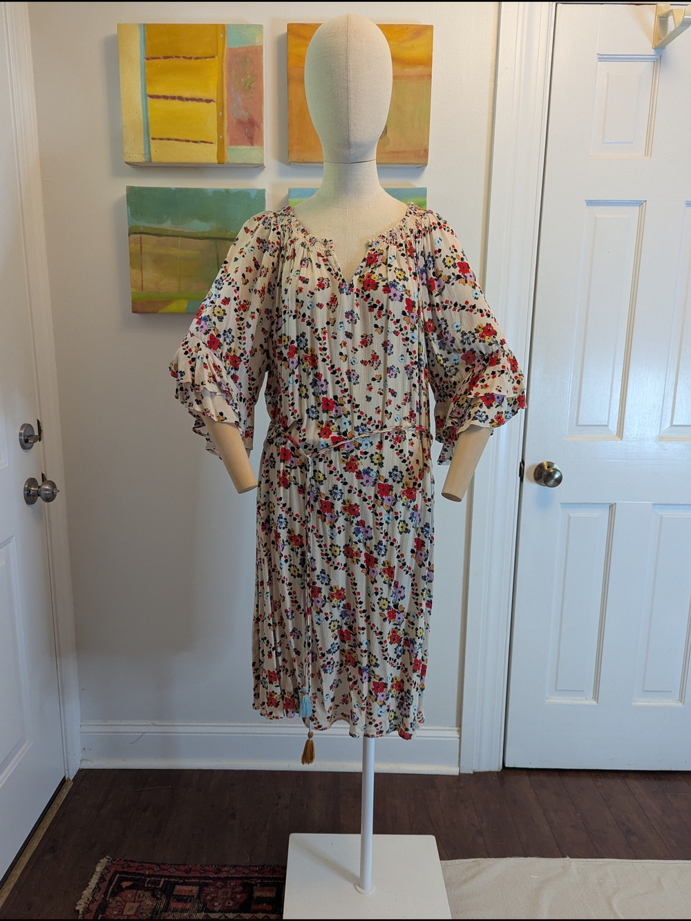 Democracy Cream Midi Dress with Multicolor Floral Print